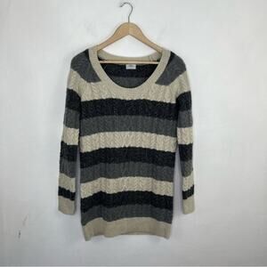 Madewell Wallace Lambswool Gray Striped Cableknit Long Sweater